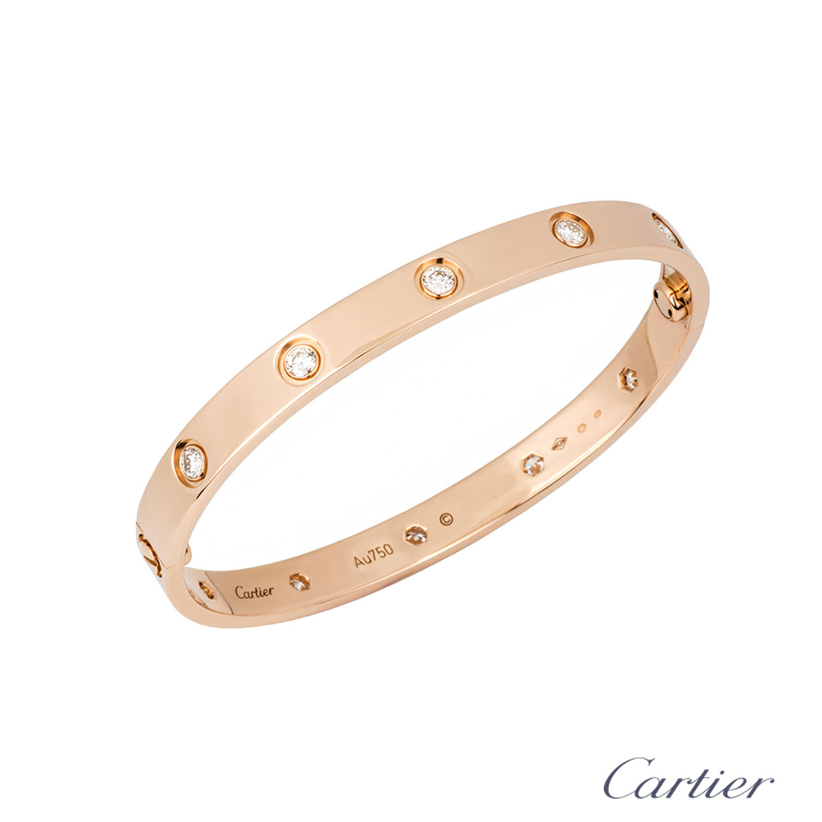 Cartier Rose Gold Full Diamond Love Bracelet Size 17 | Rich Diamonds